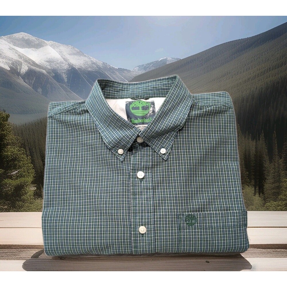 TIMBERLAND LONG SLEEVE CHECKED BUTTON DOWN  SHIRT GREEN MENS SIZE XXL EUC